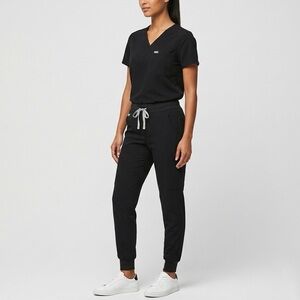 FIGS Black Scrub Set Catarina Top Zamora Joggers Pants L/LP